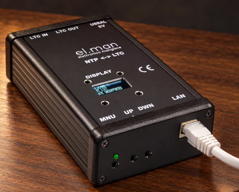 El-man NTP/LTC converter with OLED display and PoE LAN port